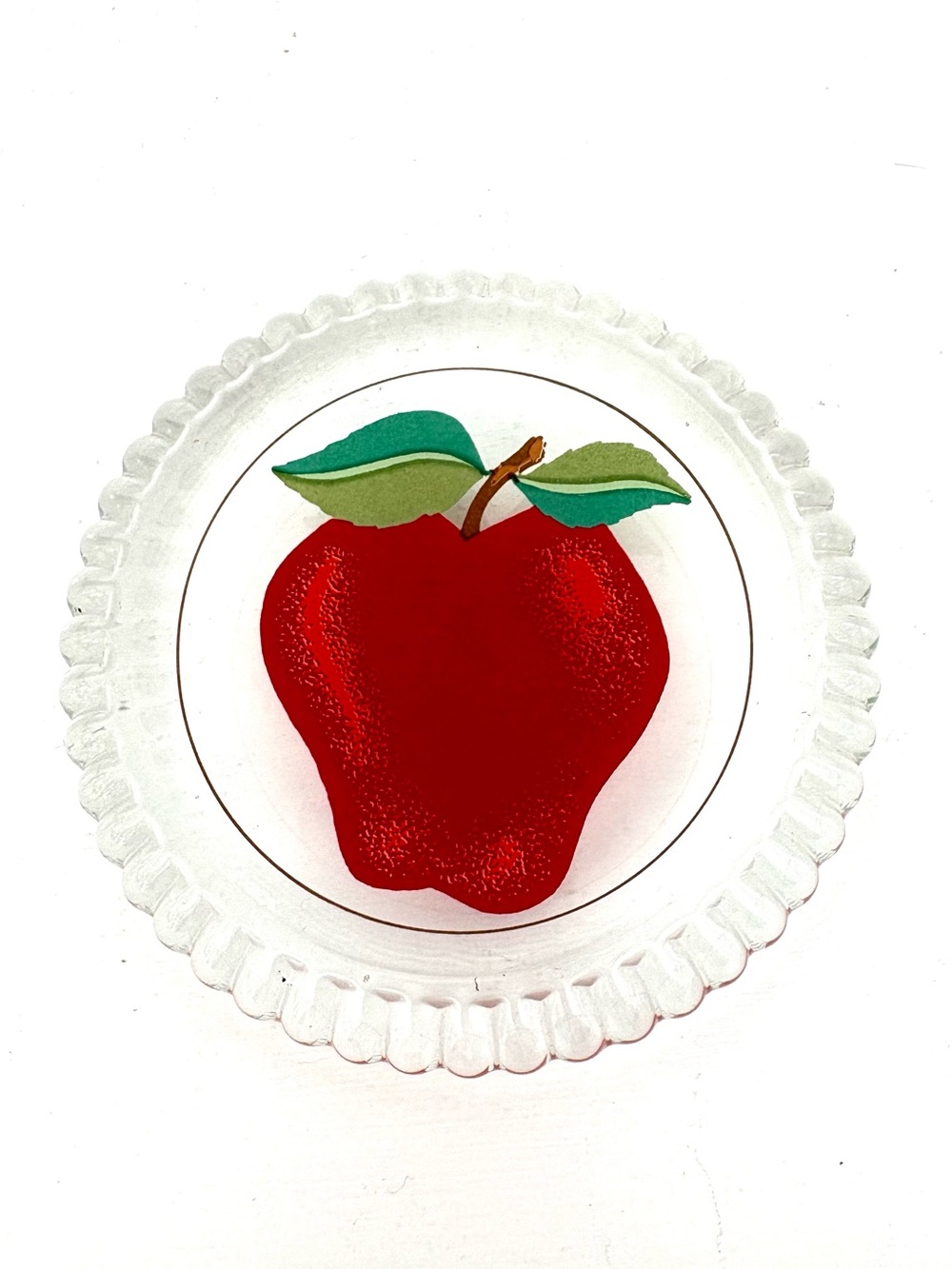 Glass Decorative Disc Paperweight Hand Painted Red Apple Motif